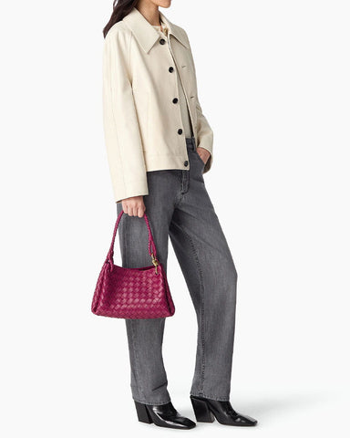 Medium Intrecciato Leather Shoulder Bag with Metal Knot Detail