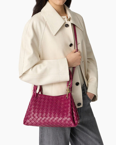 Medium Intrecciato Leather Shoulder Bag with Metal Knot Detail