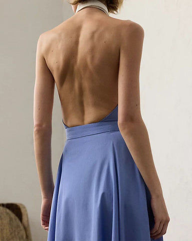 Periwinkle Blue Cotton Day Maxi Shirt A-Line Dress