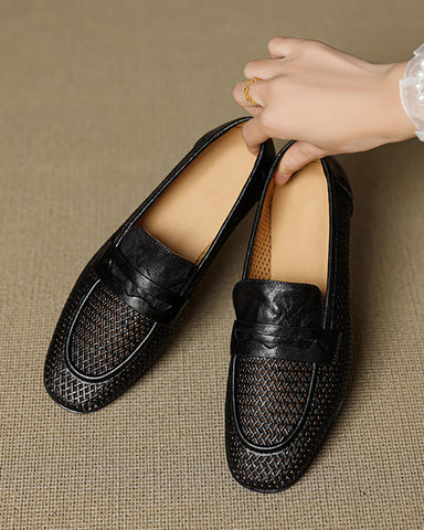 Woven Braided Leather Casual Flat Loafers