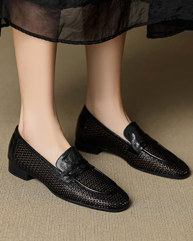 Woven Braided Leather Casual Flat Loafers