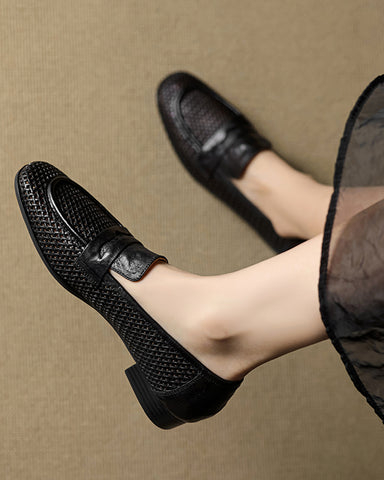 Woven Braided Leather Casual Flat Loafers
