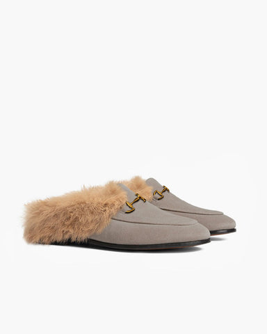 Alina Urban Elegance Fur Suede Flat Mules