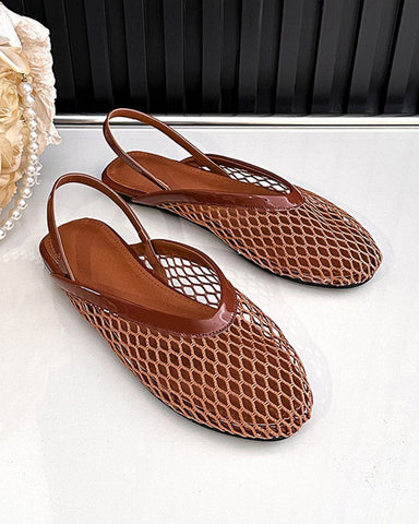 Minimalist Mesh Round-Toe Slingback Flats