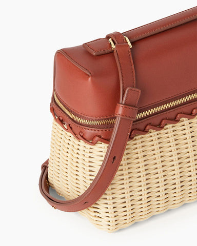 Elegant Resort Wicker Leather Top Handle Bag