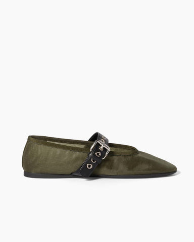 Women's Mesh Mary Jane Flats With Leather Buckle