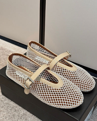 Women's Mesh Ballet Flats With Buckle Strap