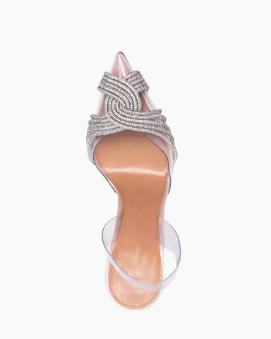 Clear Panel Rhinestone Pointed-Toe Stiletto Heels