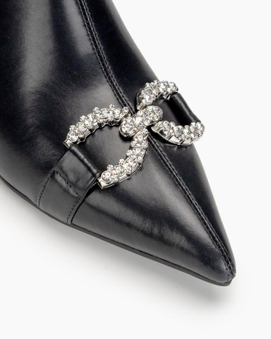 Rhinestone-Decoration-Leather-Kitten-Heel-Ankle-Zipper-Boots