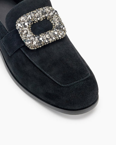 Rhinestones Buckle Round Toe Slip On Loafers