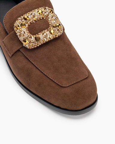 Rhinestones Buckle Round Toe Slip On Loafers