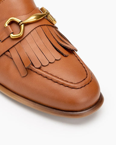 Tassel Chain Genuine Leather Slip on Loafers