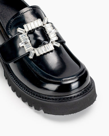 Platform Chunky Loafers with 4 Detachable Velcro Decorations
