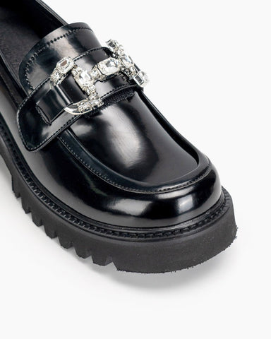 Platform Chunky Loafers with 4 Detachable Velcro Decorations