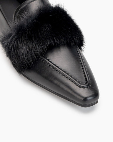 Pointed Toe Faux Fur Slip on Flat Slide Loafers