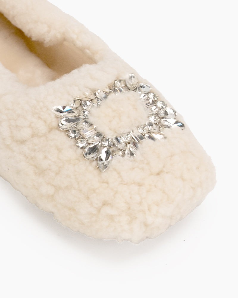 Rhinestone-Square-Buckle-Fuzzy-Slip-On-Slippers-Loafers