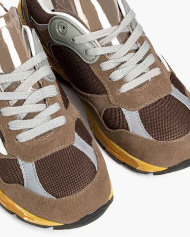 Hand-Finished Worn Look Mixed Material Sneakers