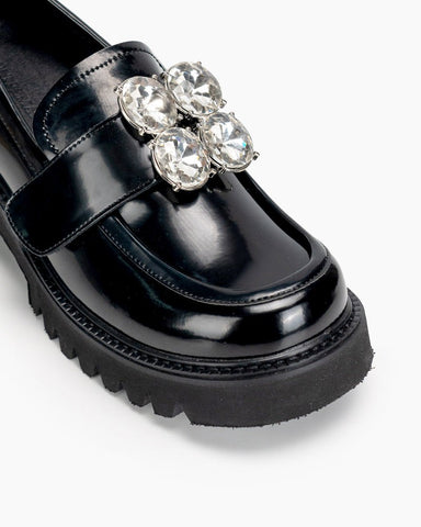 Platform Chunky Loafers with 4 Detachable Velcro Decorations