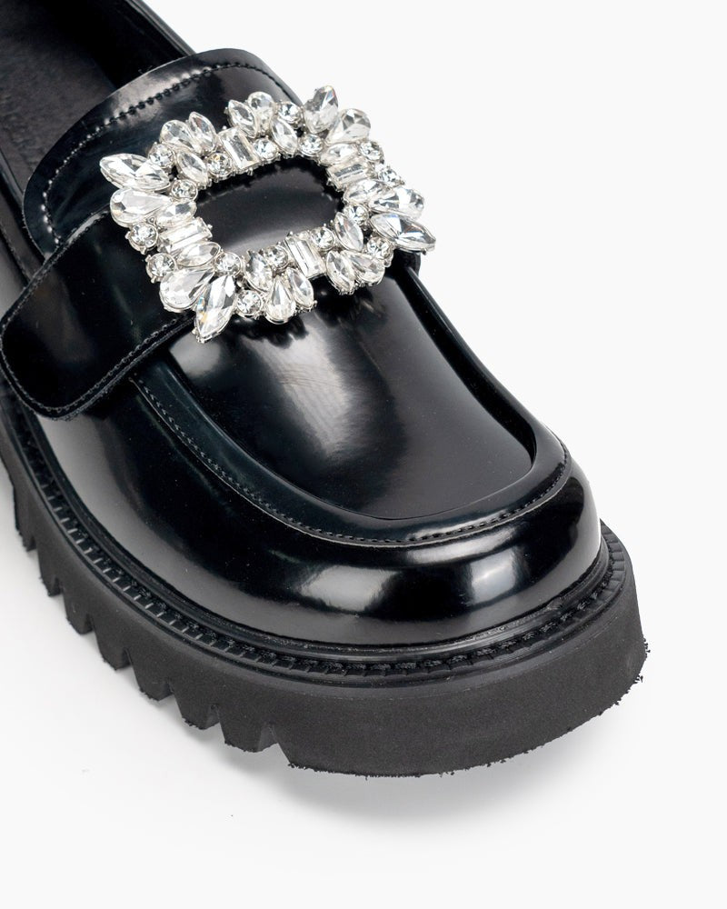 Platform Chunky Loafers with 4 Detachable Velcro Decorations