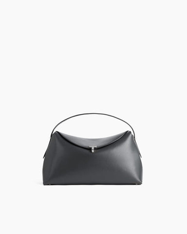 Curved Leather Top Handle Bag Metal Clasp