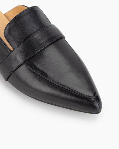 Black Classic Leather Flat Mules