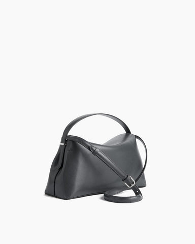 Curved Leather Top Handle Bag Metal Clasp