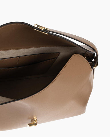 Curved Leather Top Handle Bag Metal Clasp