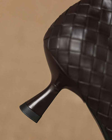 Refined Woven-Pattern Pointed-Toe Mid-Heel Pumps