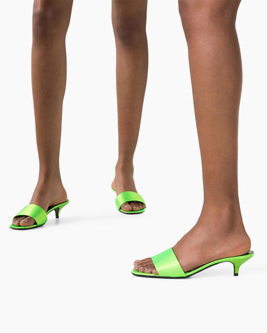 Satin Kitten Heel Open Toe Slip-On Sandals