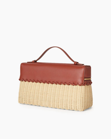 Elegant Resort Wicker Leather Top Handle Bag