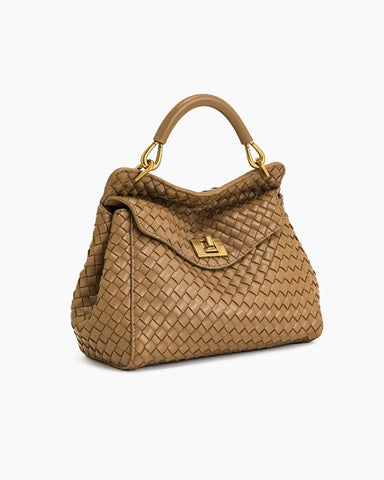 Refined Woven Leather Top-Handle Satchel