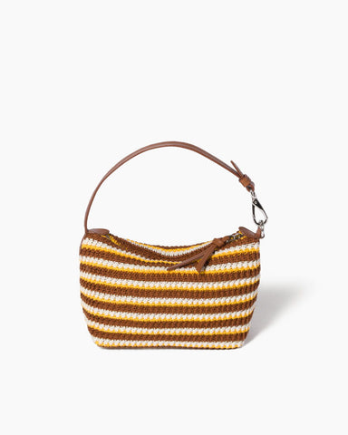 Summer Color-Stripe Crochet Top-Handle Bag