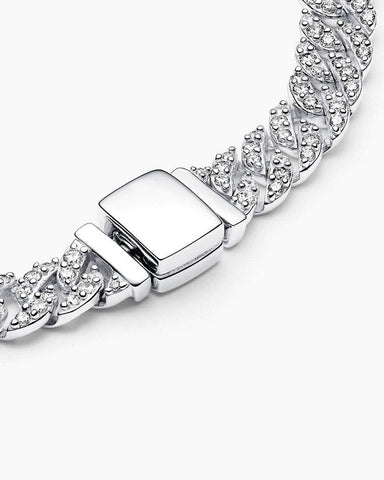 Cuban Chain Silver-Plated White Brass Bracelet