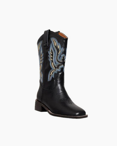 Casual-Street-Western-Cowhide-Mid-Calf-Boots-1