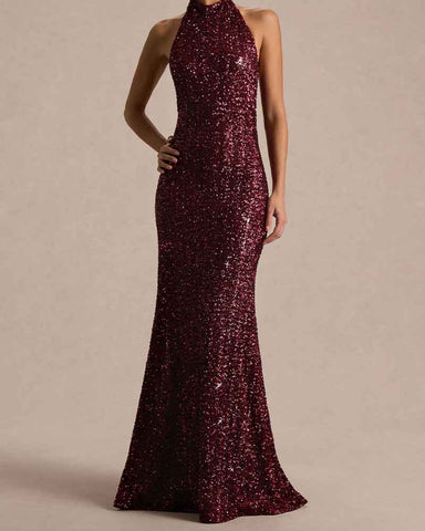 Elegant-Evening-Burgundy-Sequin-High-Neck-Gown-5