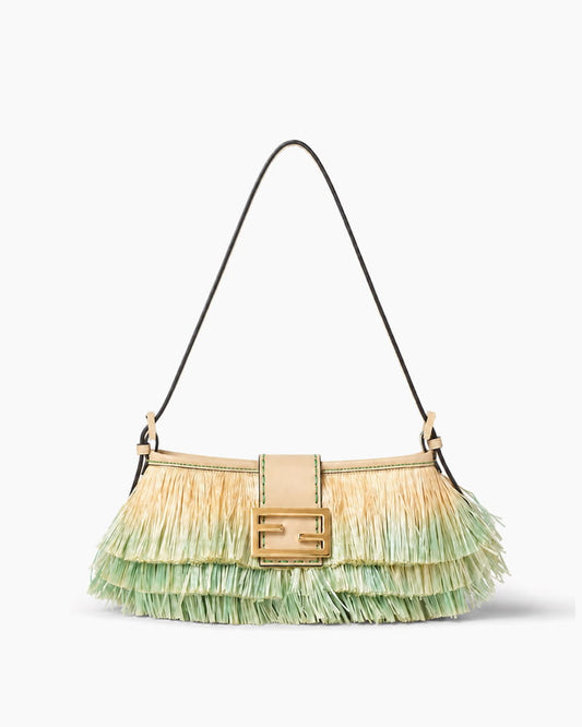 Tiered Raffia-Effect Fringe Shoulder Bag