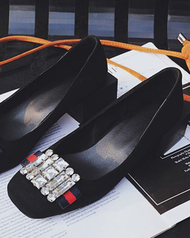 Square Toe Sequins Rhinestones Wedge Loafers