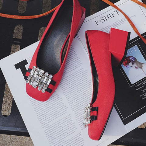 Square Toe Sequins Rhinestones Wedge Loafers