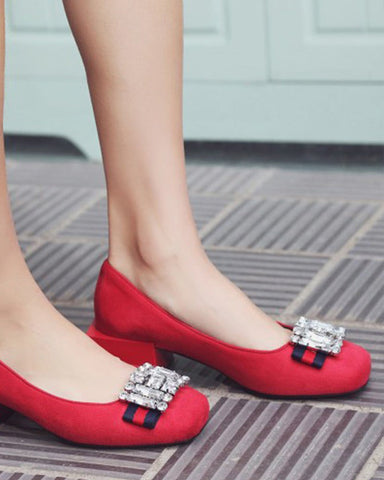 Square Toe Sequins Rhinestones Wedge Loafers