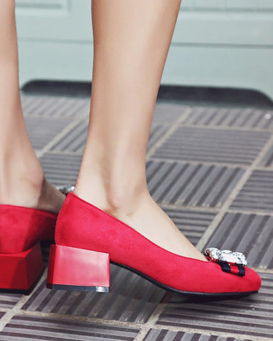 Square Toe Sequins Rhinestones Wedge Loafers