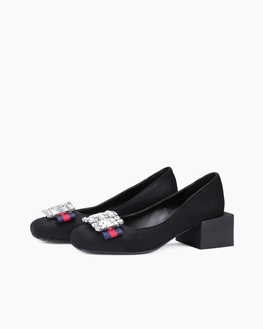 Square Toe Sequins Rhinestones Wedge Loafers