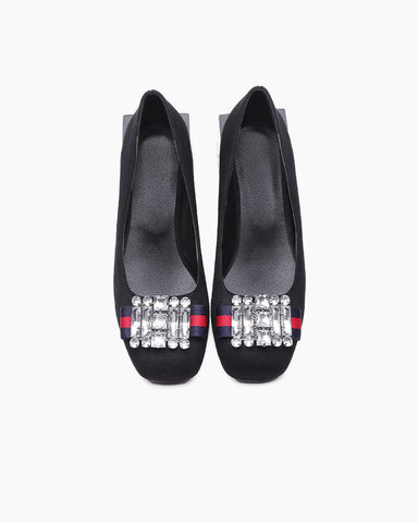 Square Toe Sequins Rhinestones Wedge Loafers