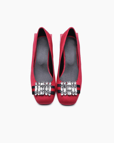 Square Toe Sequins Rhinestones Wedge Loafers