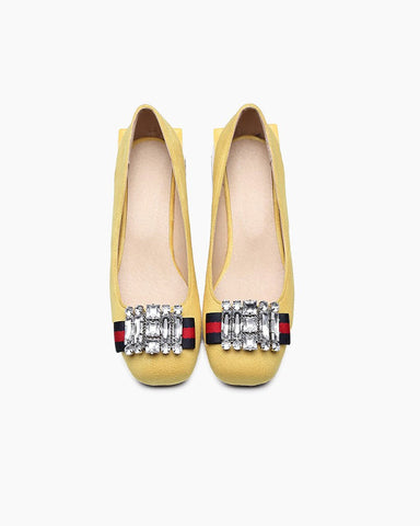 Square Toe Sequins Rhinestones Wedge Loafers