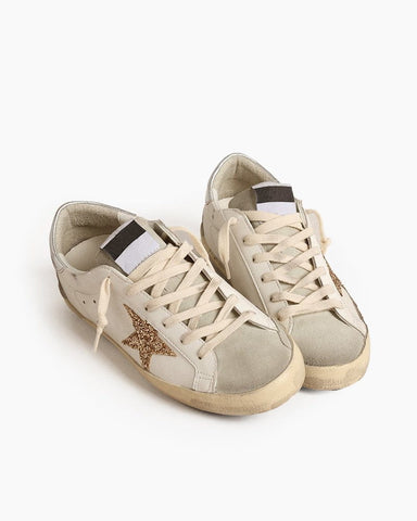 Women's Ice-gray Nappa Leather Sneaker with Gold Glitter Star