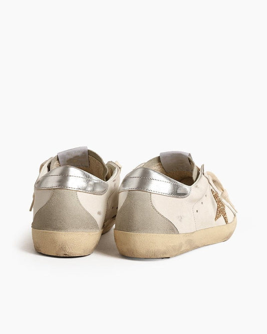 Women's Ice-gray Nappa Leather Sneaker with Gold Glitter Star