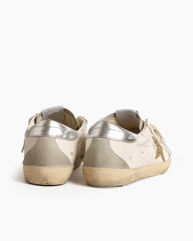 Women's Ice-gray Nappa Leather Sneaker with Gold Glitter Star