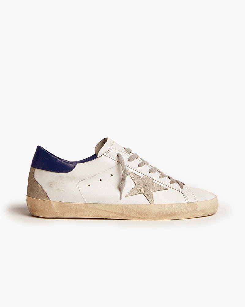 Women's White Nappa Leather Sneakers with Blue Heel Tab