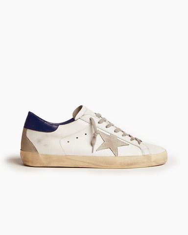 Women's White Nappa Leather Sneakers with Blue Heel Tab