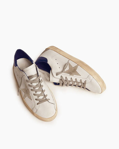 Women's White Nappa Leather Sneakers with Blue Heel Tab